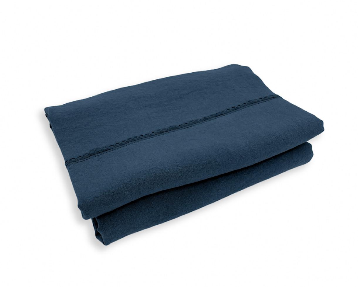 Nappe en lin dentelle Bleu du Japon - Couleur Chanvre