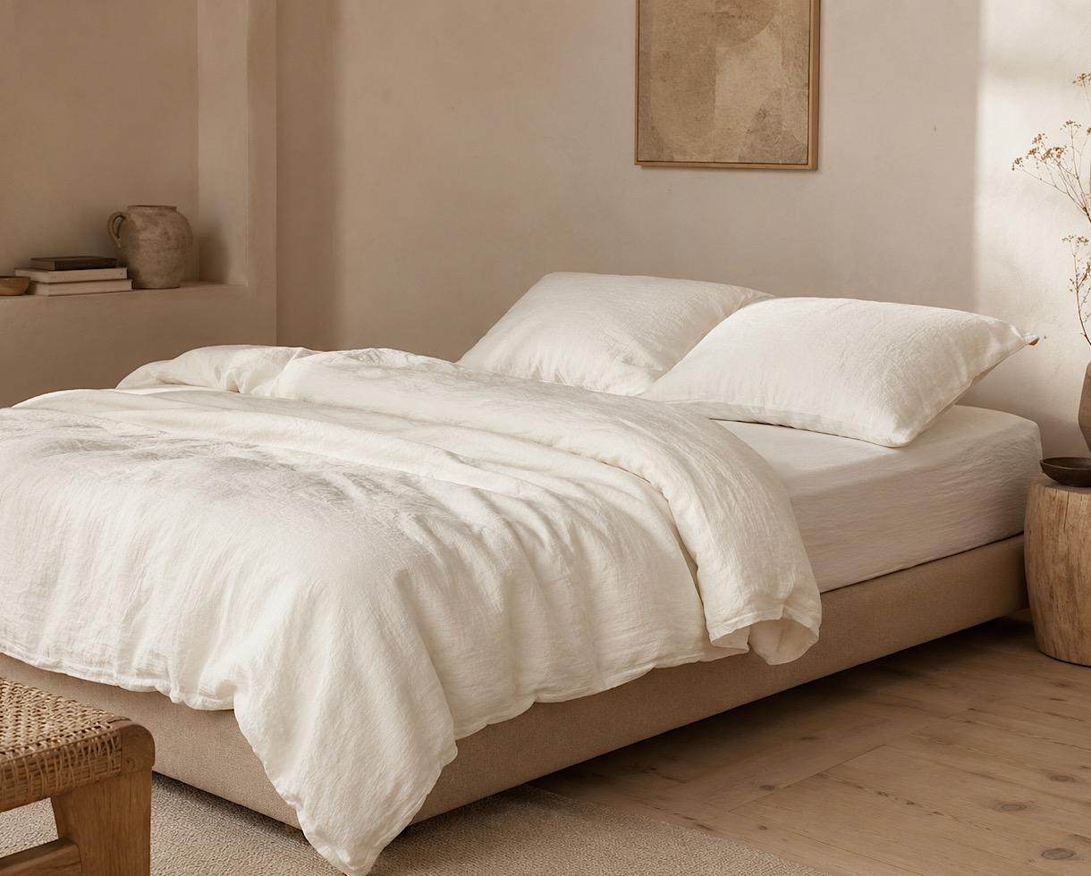 Linen Fitted Sheet White Limestone - Couleur Chanvre