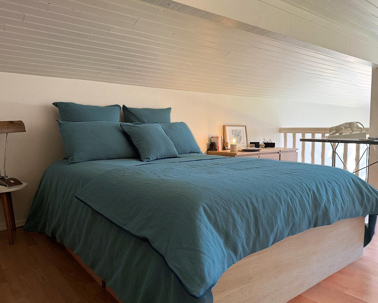 Drap plat Lin Bleu Austral - Couleur Chanvre