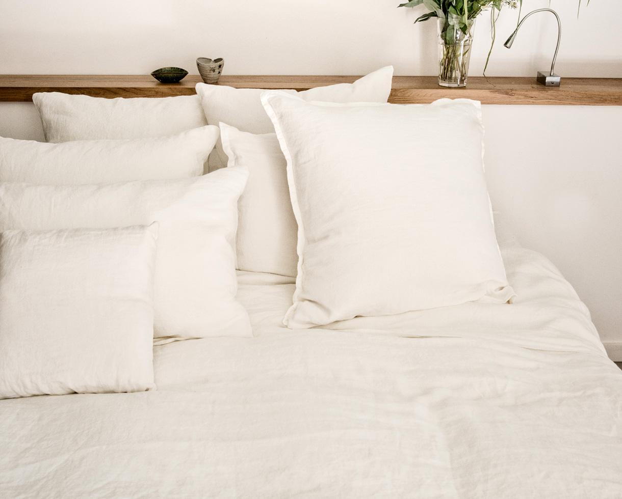 Taie d'oreiller chanvre avec volant plat Blanc de chaux - Couleur Chanvre