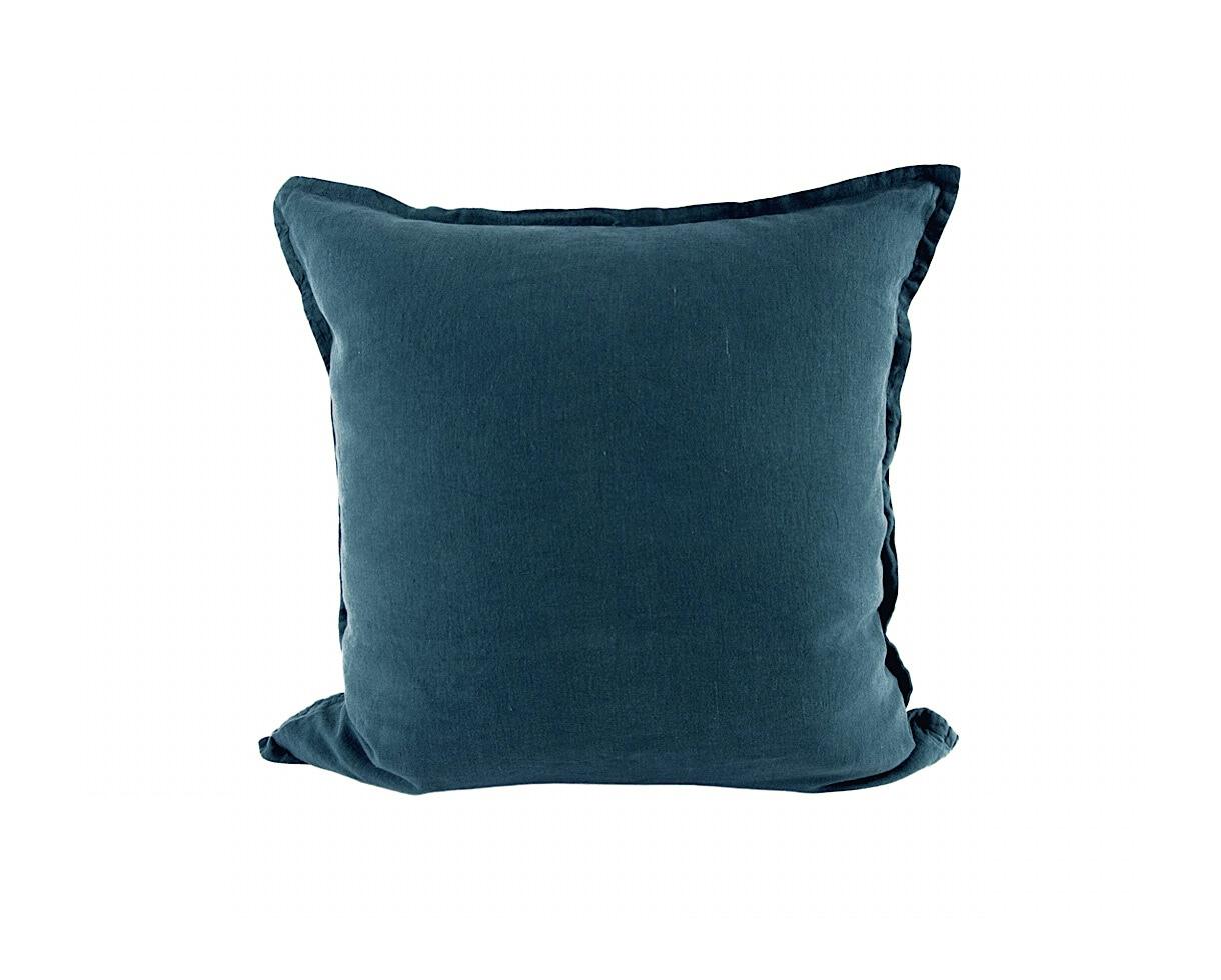 Kissenbezug mit flachem Volant Japanblau - Couleur Chanvre