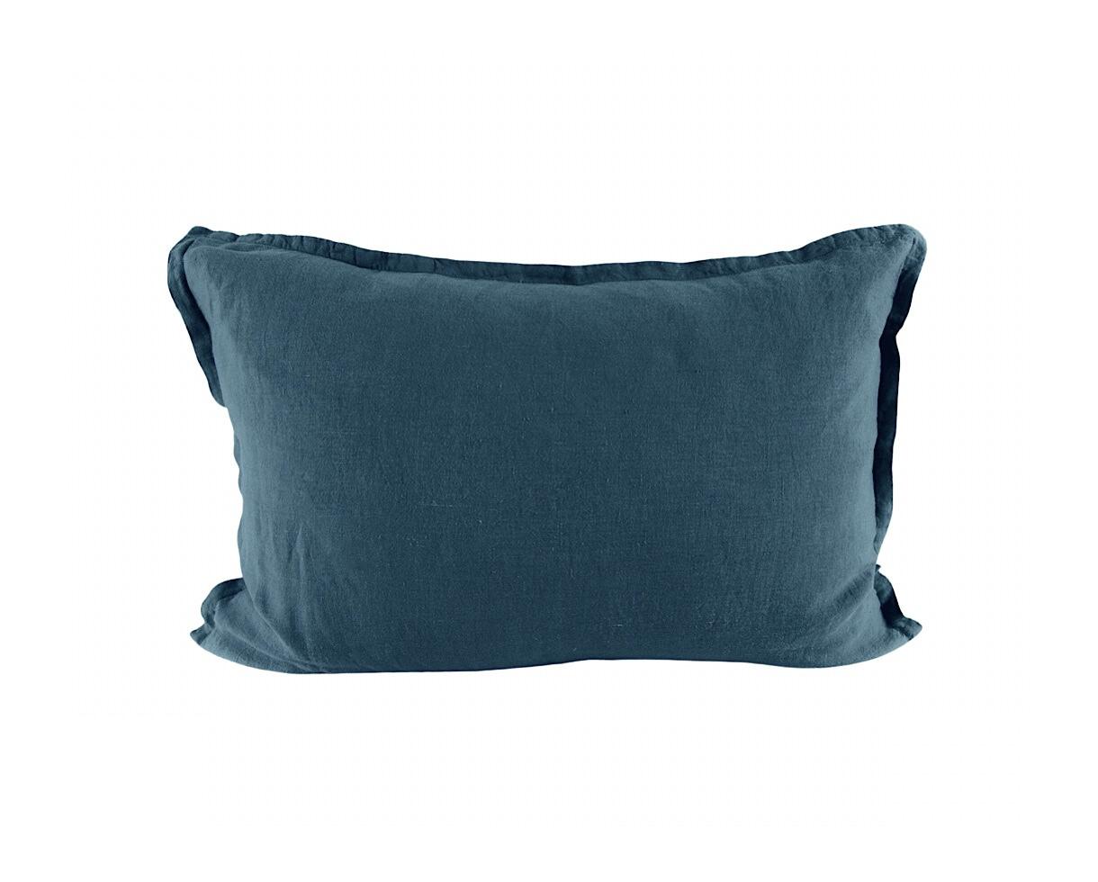 Kissenbezug mit flachem Volant Japanblau - Couleur Chanvre