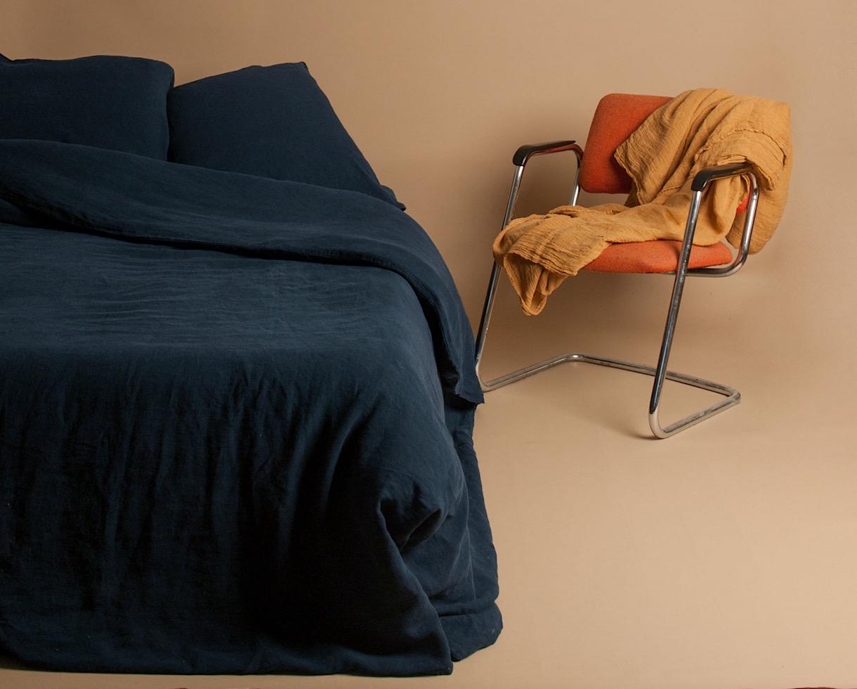 Drap plat chanvre pur Bleu du Japon - Couleur Chanvre