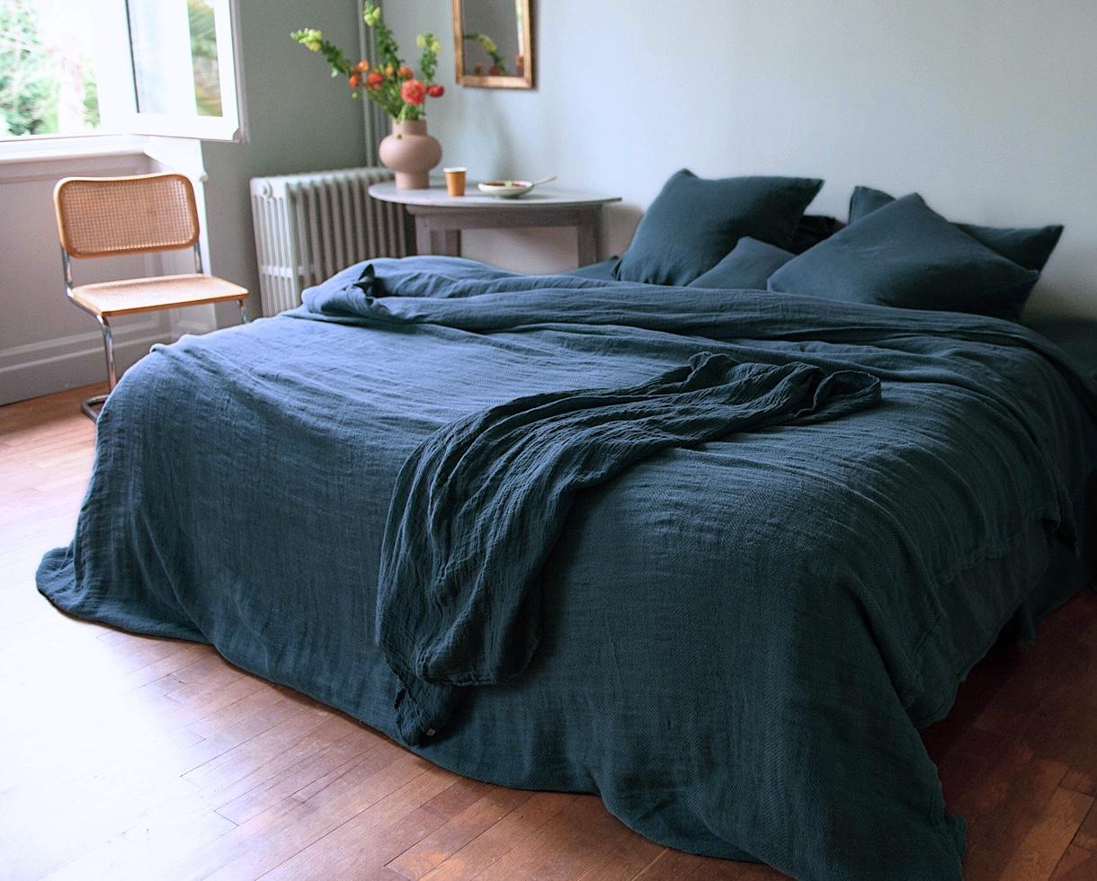 Housse de couette chanvre pur Bleu du Japon - Couleur Chanvre