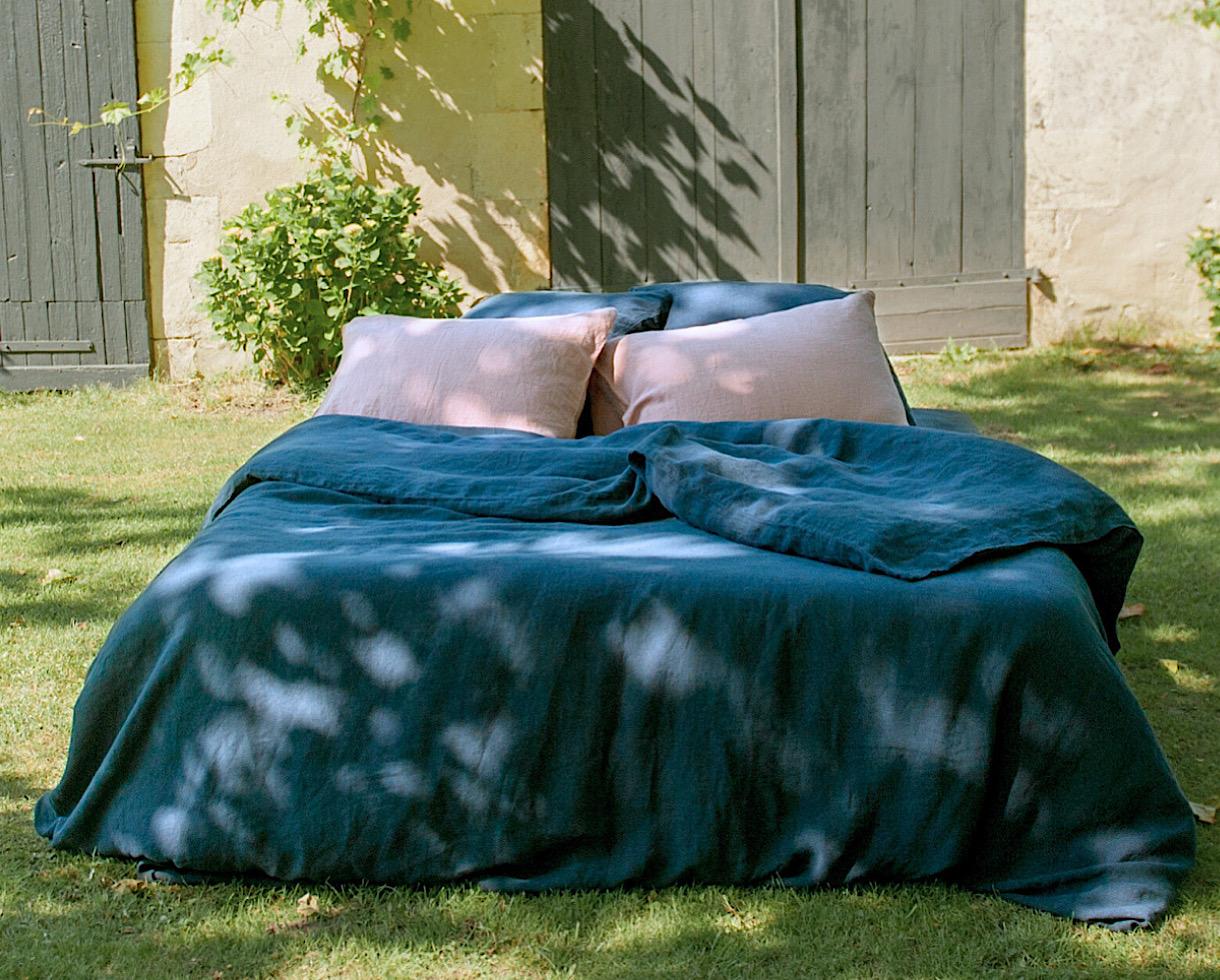 Housse de couette chanvre pur Bleu du Japon - Couleur Chanvre