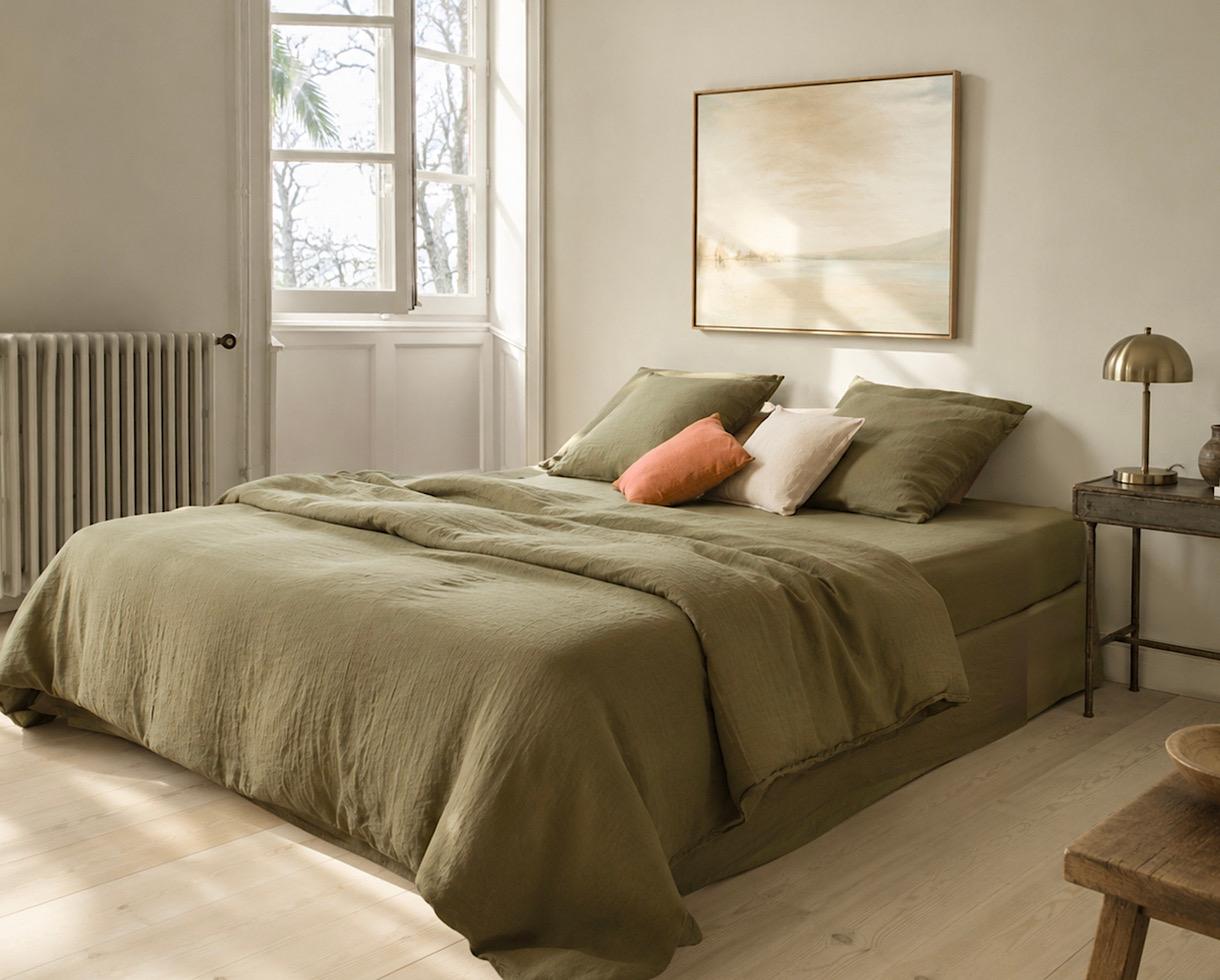 Housse de couette chanvre pur Kaki - Couleur Chanvre