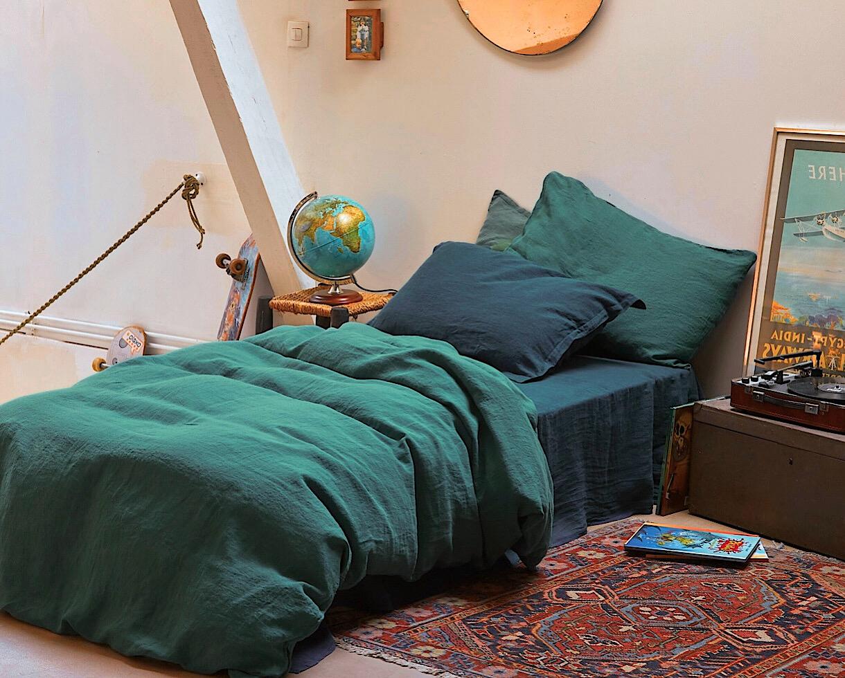 Housse de couette chanvre pur Vert Emeraude - Couleur Chanvre