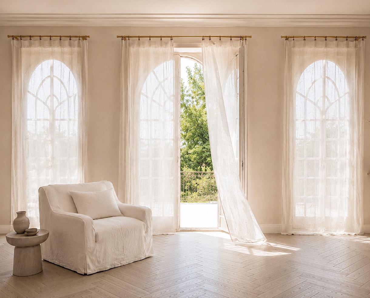 Rideau en gauze de chanvre pur Blanc de chaux - Couleur Chanvre