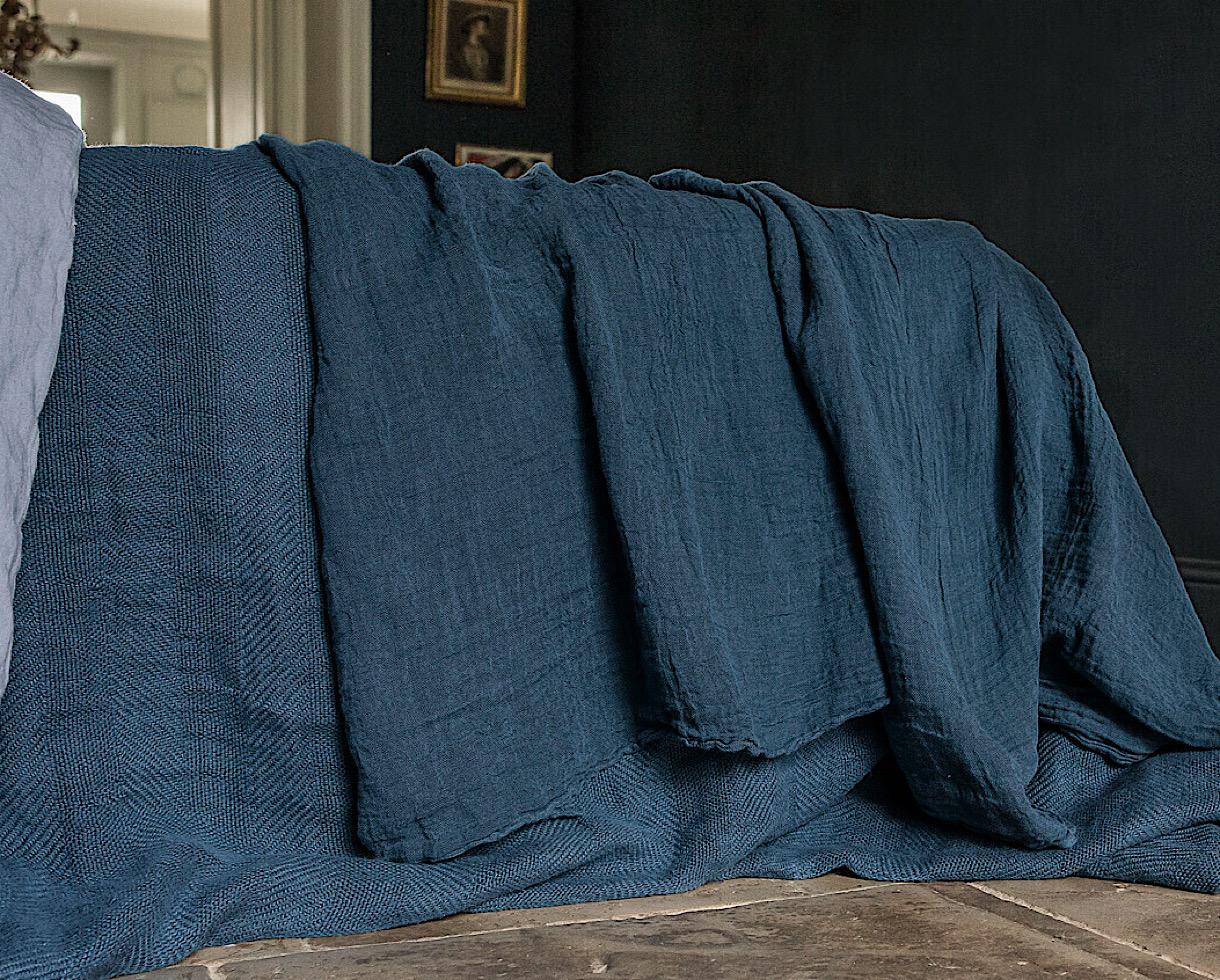 Rideau en gauze de chanvre pur Bleu du Japon - Couleur Chanvre