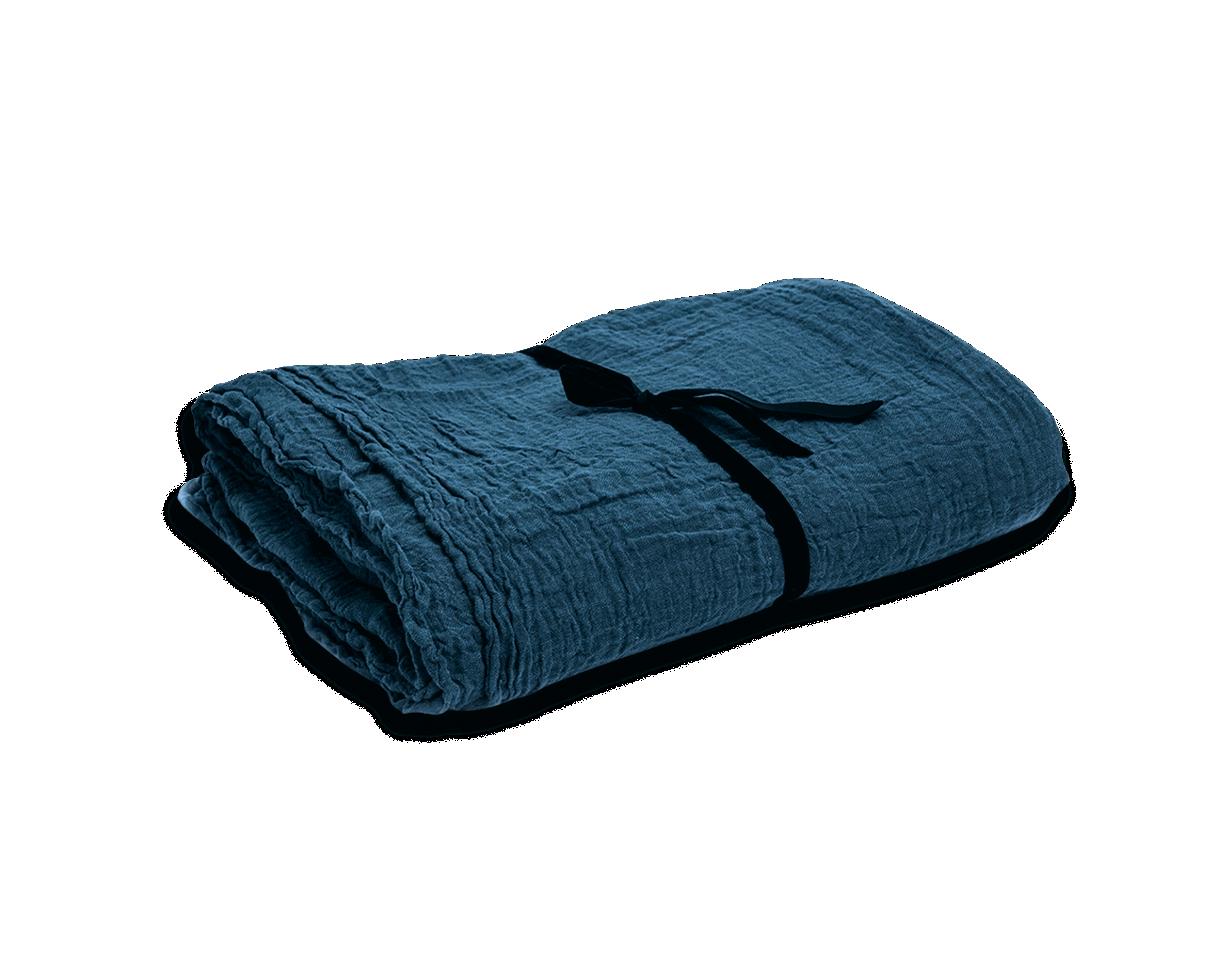 Rideau en gauze de chanvre pur Bleu du Japon - Couleur Chanvre