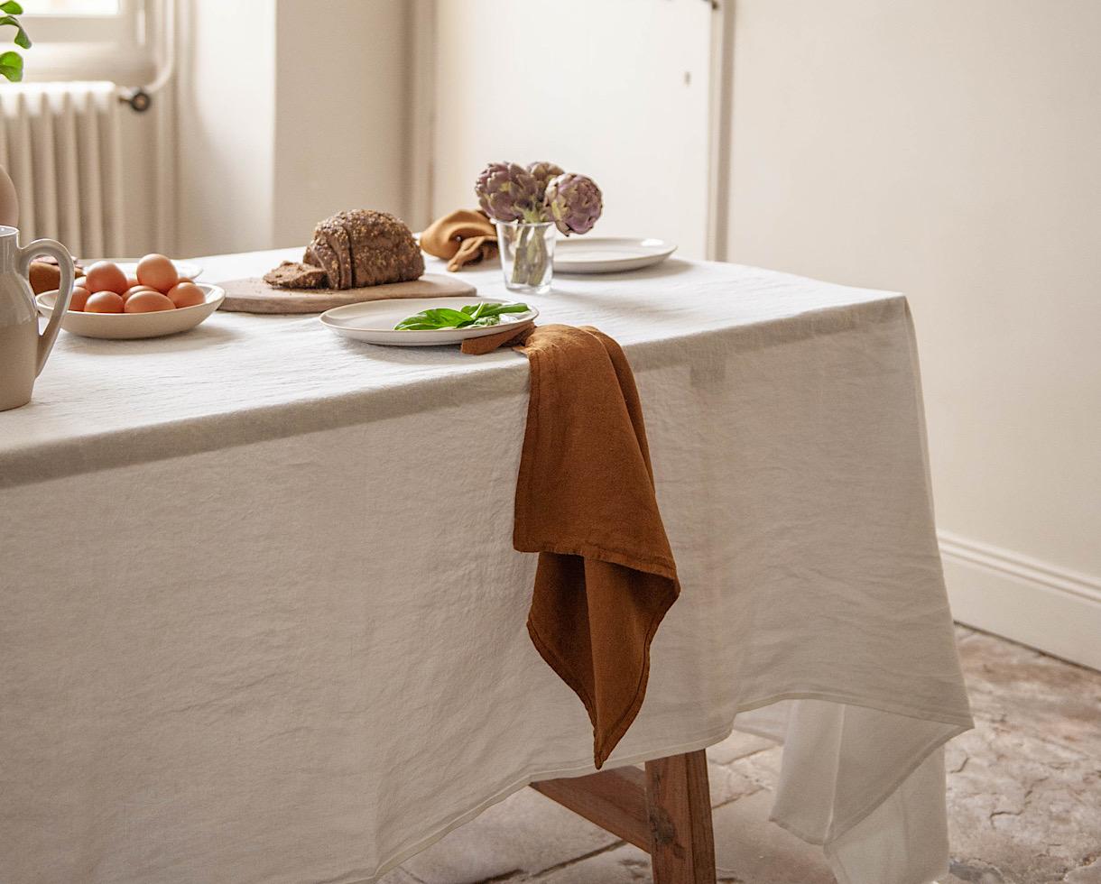 Linen tablecloth White Limestone - Couleur Chanvre