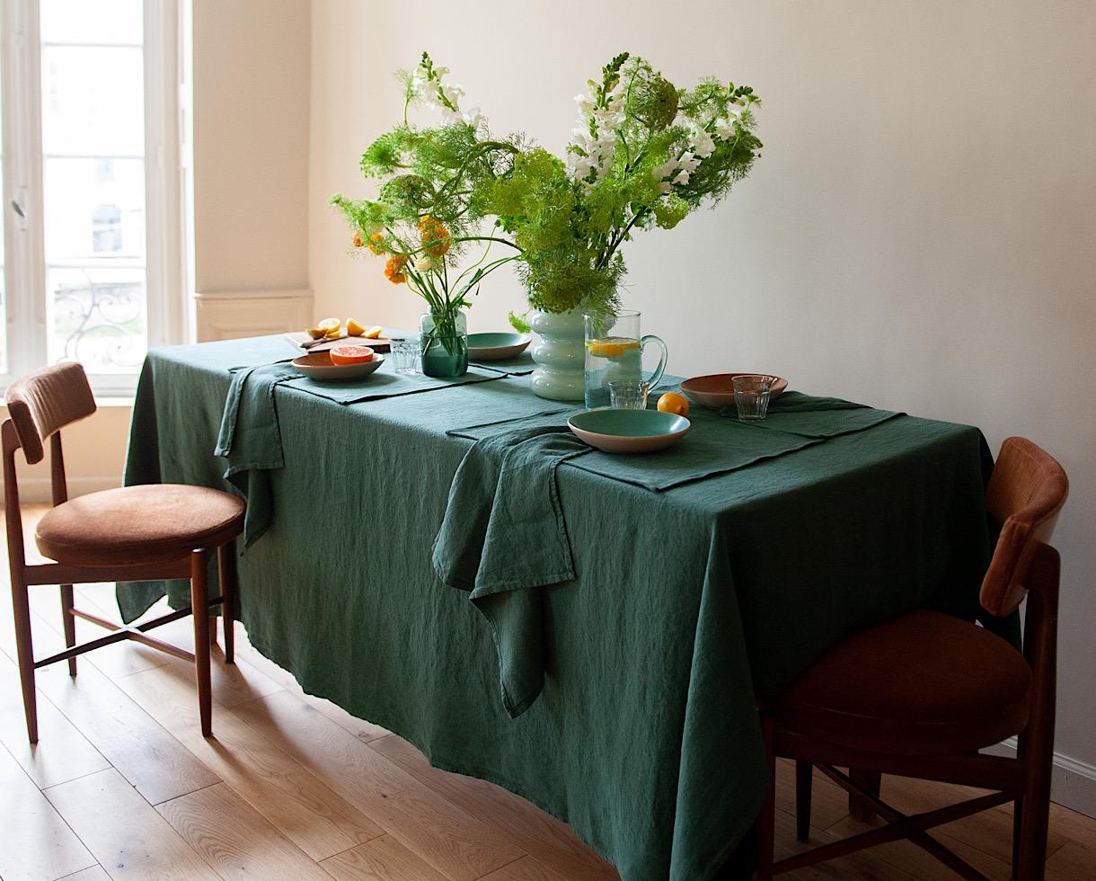 Linen tablecloth Emerald Green - Couleur Chanvre