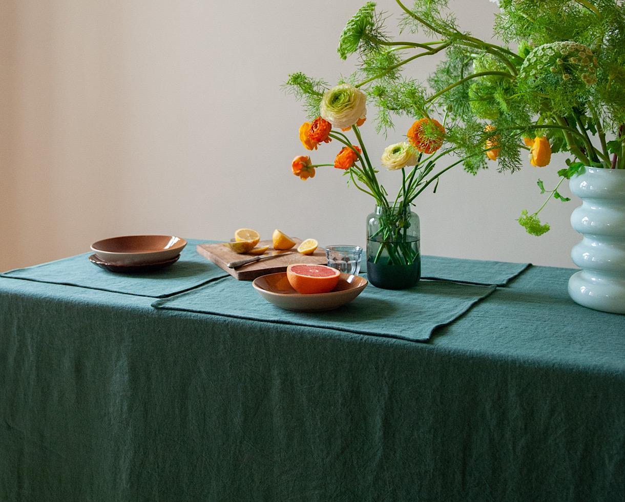 Nappe en lin Vert Emeraude - Couleur Chanvre