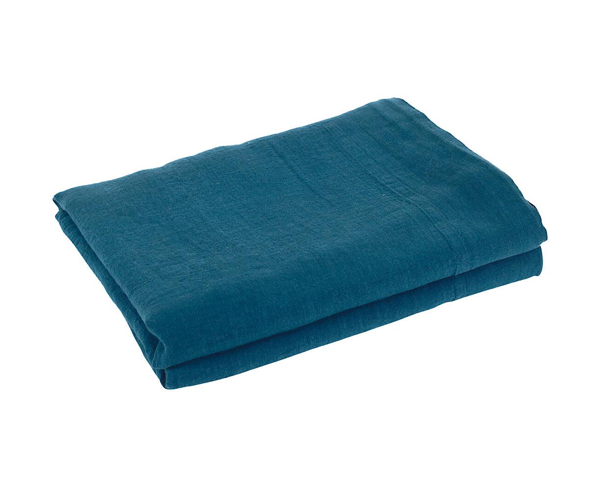 Drap plat en lin 100% Bleu Austral - Couleur Chanvre