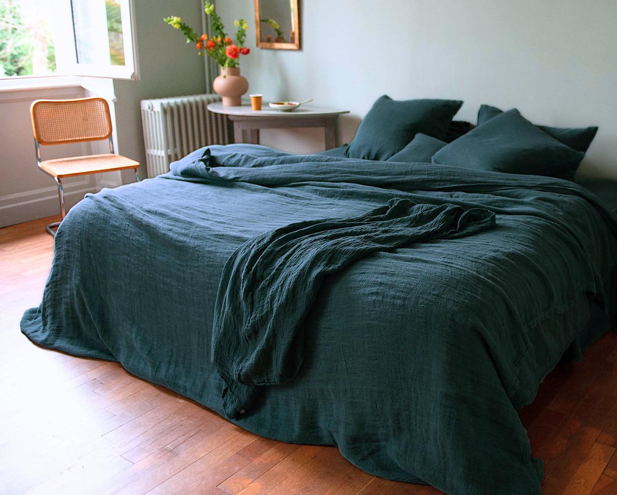 Housse de couette en lin 100% Bleu du Japon - Couleur Chanvre