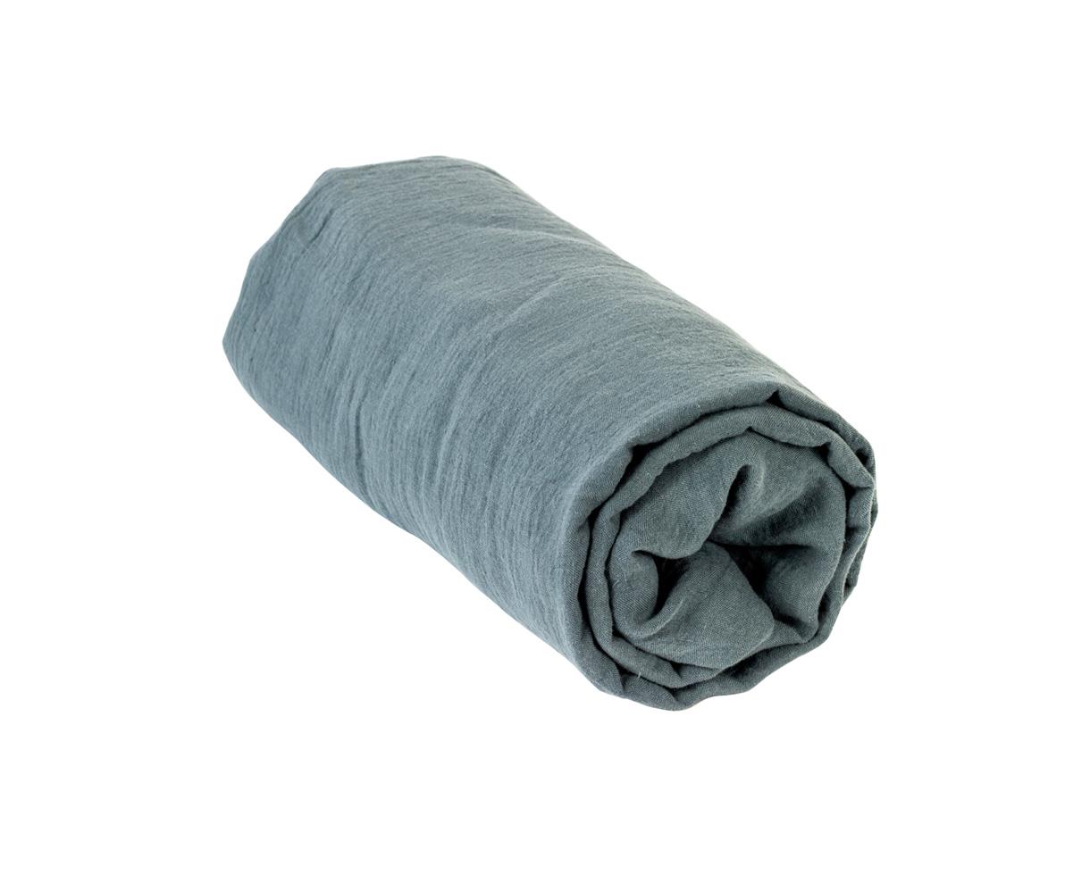 Drap housse en lin 100% Thé bleu - Couleur Chanvre