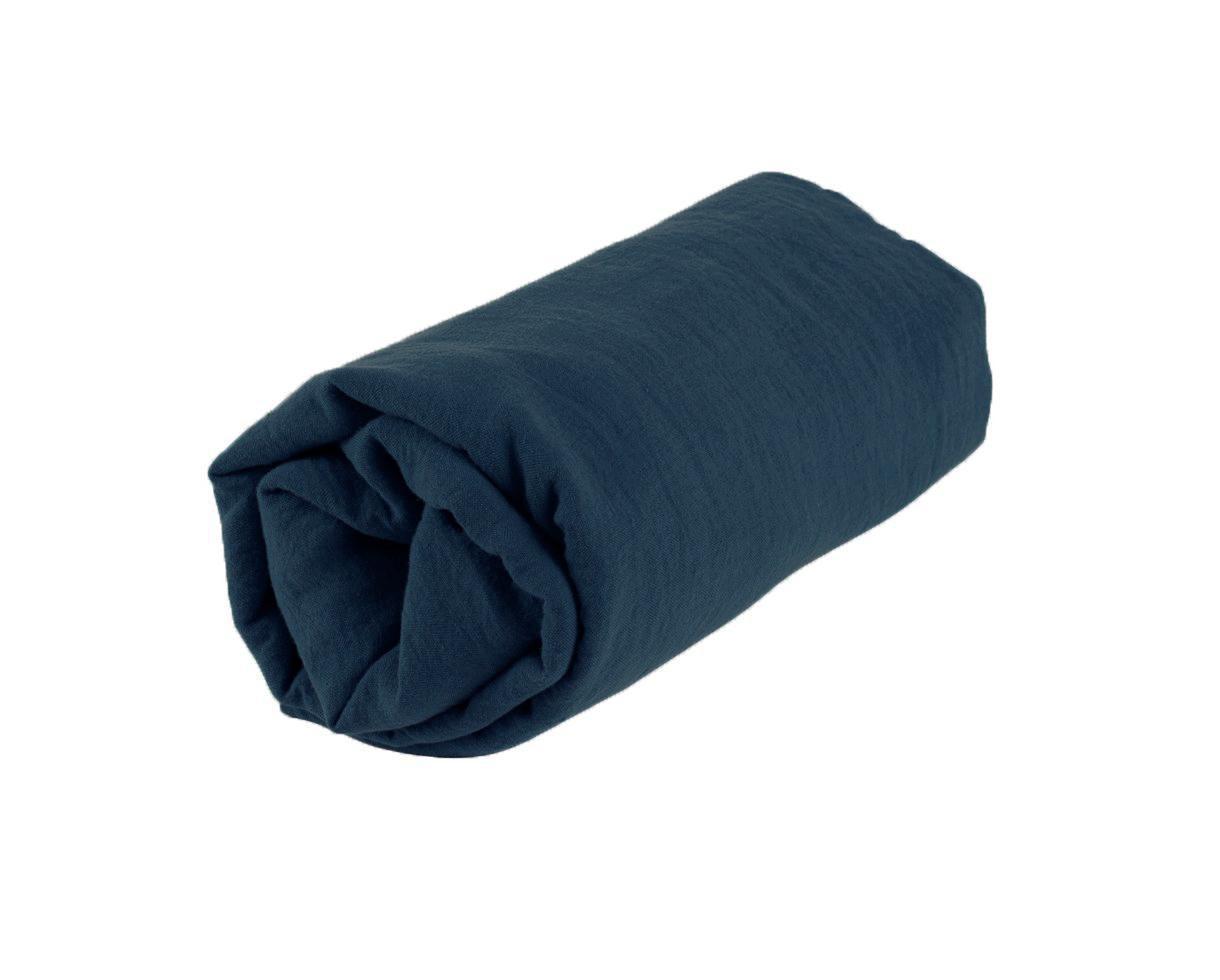 Drap housse en lin 100% Bleu du Japon - Couleur Chanvre