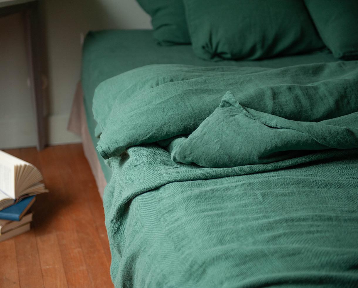 Drap housse en lin 100% Vert Emeraude - Couleur Chanvre