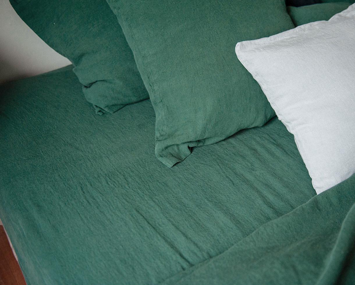 Drap housse en lin 100% Vert Emeraude - Couleur Chanvre