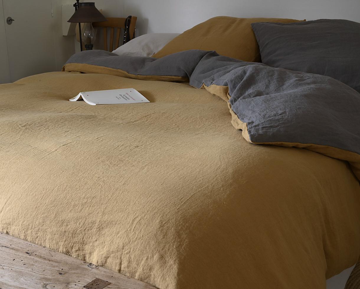 Two-tone hemp duvet cover Cumin / Halong Bay - Couleur Chanvre