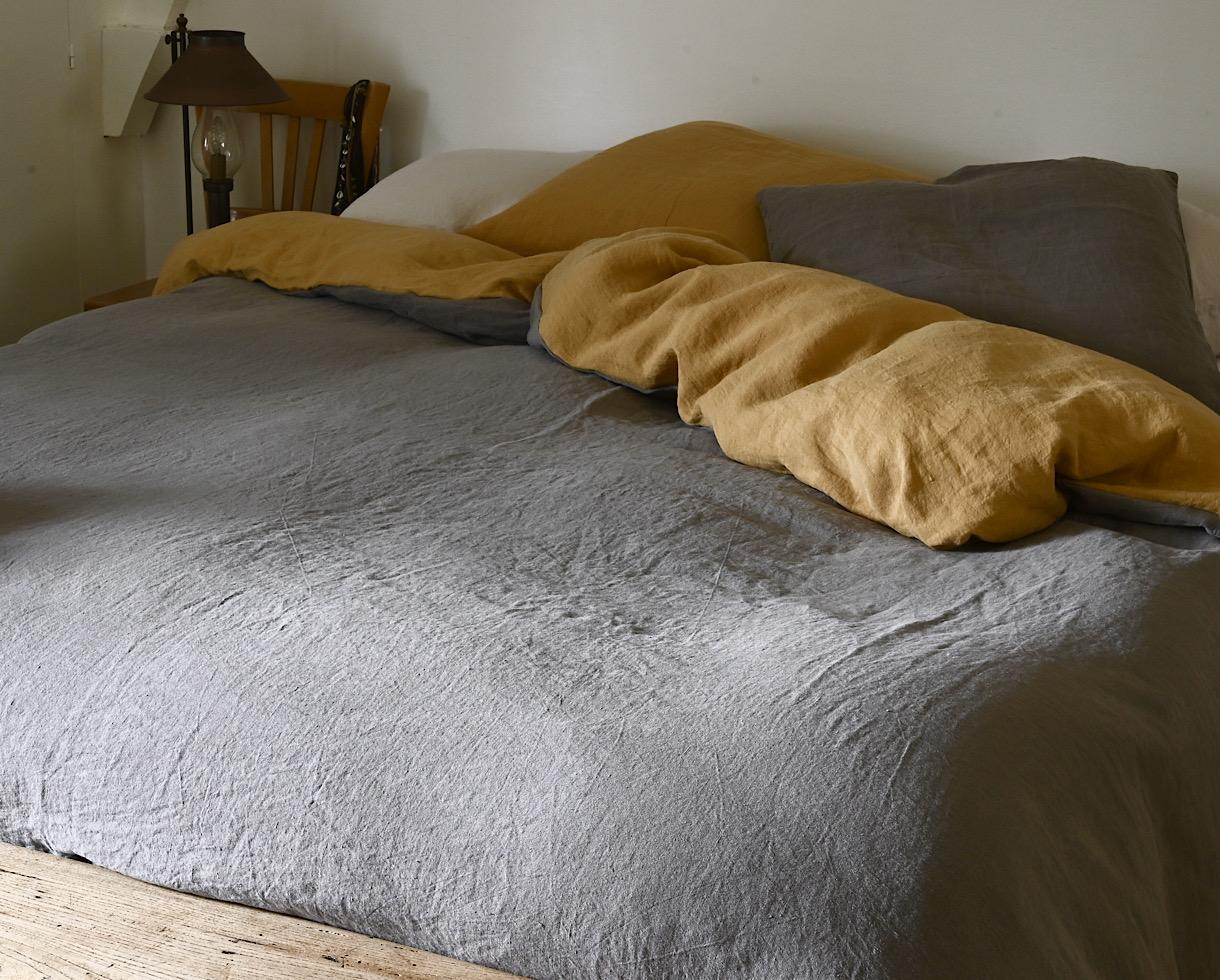 Two-tone hemp duvet cover Cumin / Halong Bay - Couleur Chanvre