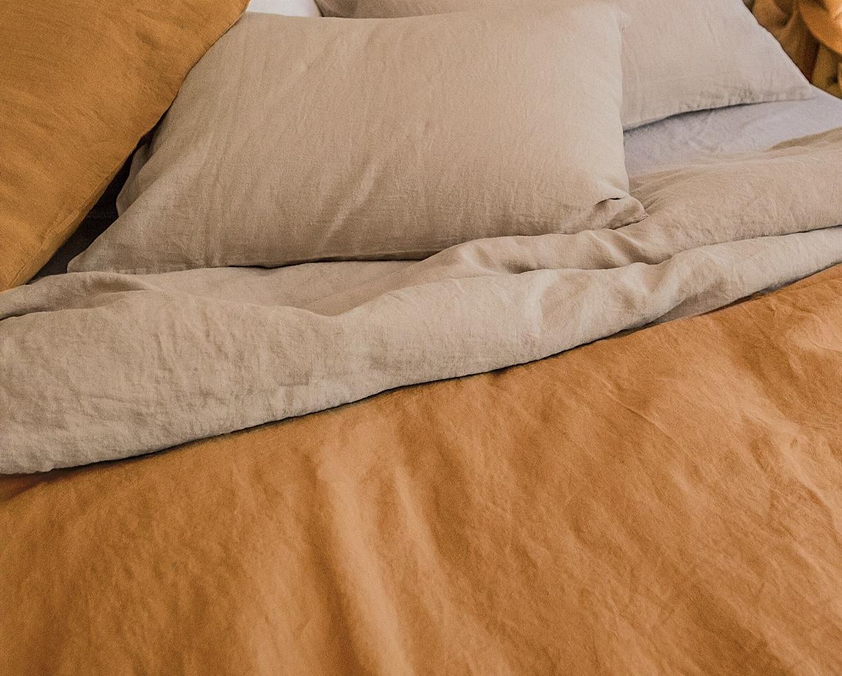 Housse de couette chanvre pur bicolore Argile / Ambre - Couleur Chanvre