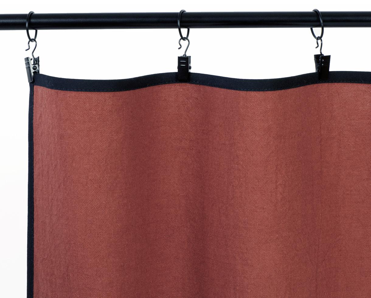 Rideau en lin avec biais noir - Couleur Chanvre