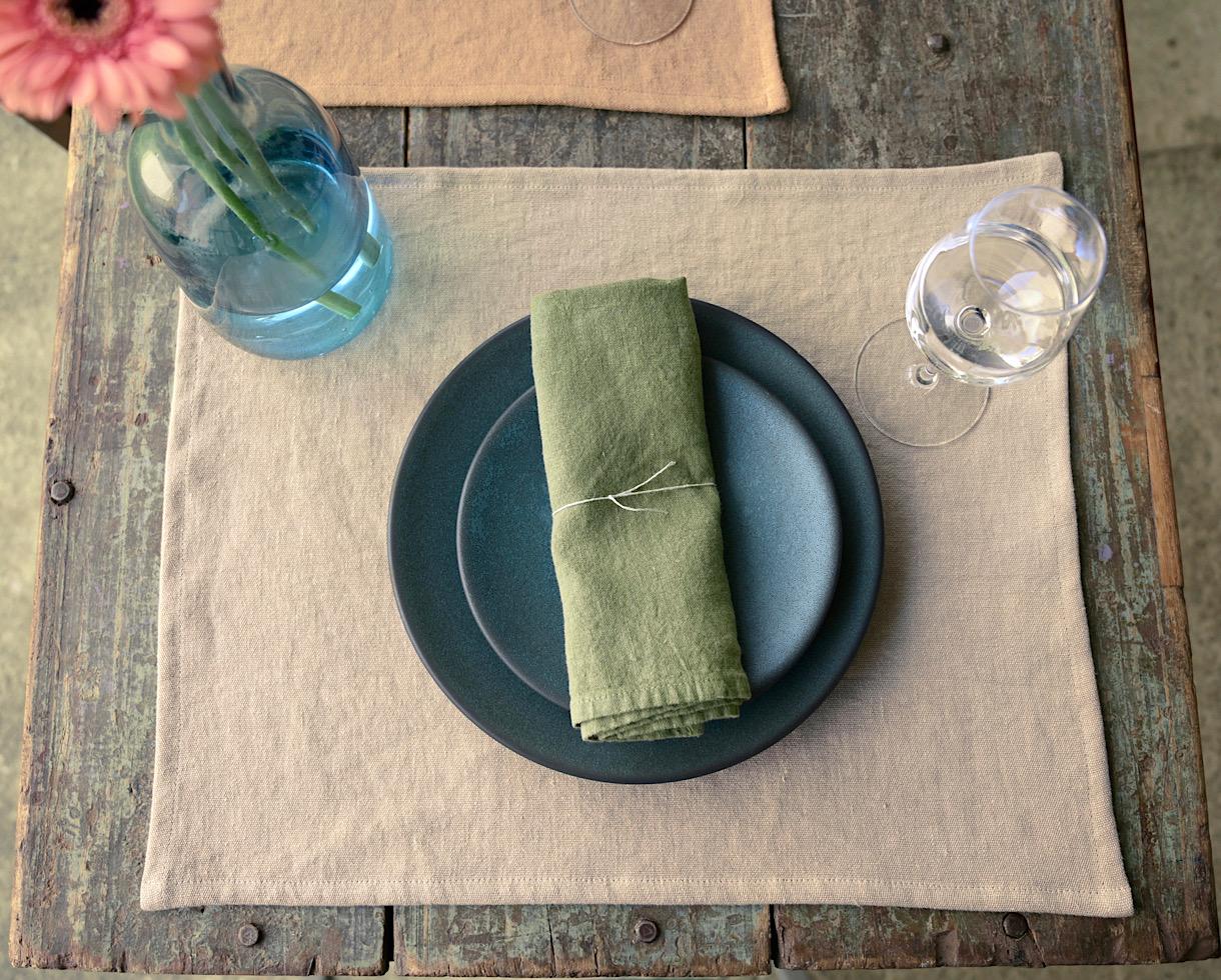 Serviette de table en lin Kaki - Couleur Chanvre