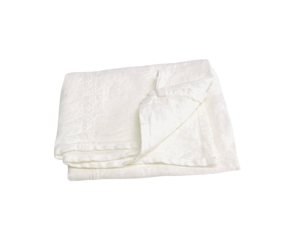 Torchon en lin avec fine dentelle Blanc de chaux - Couleur Chanvre