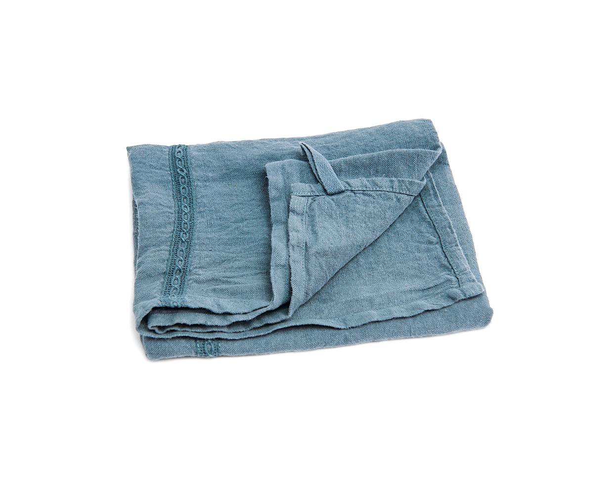 Linen tea towel with lace Blue Tea - Couleur Chanvre