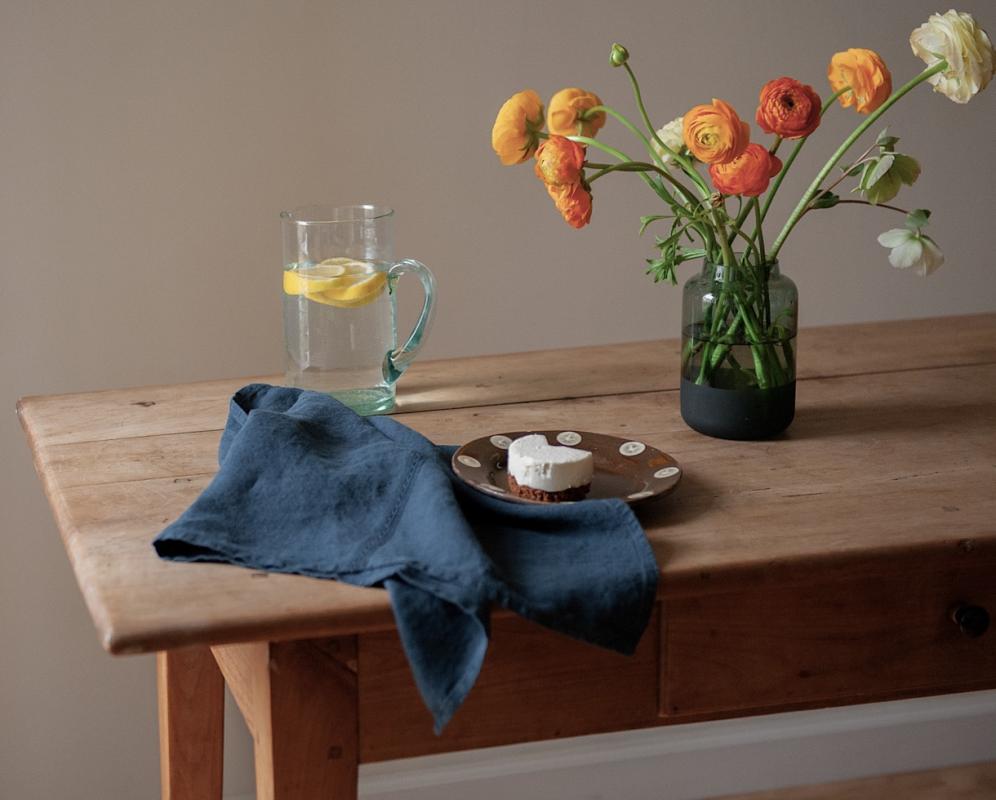 Linen tea towel with lace - Couleur Chanvre