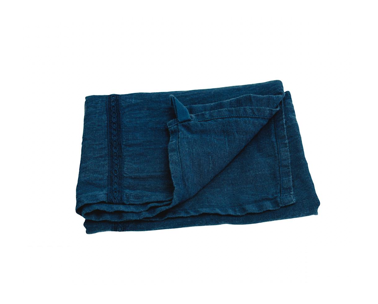 Torchon en lin avec fine dentelle Bleu du Japon - Couleur Chanvre