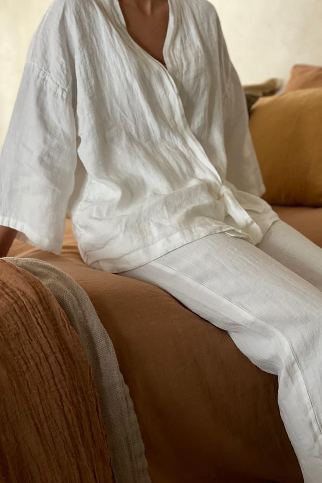 Veste kimono courte en chanvre Blanc de chaux - Couleur Chanvre