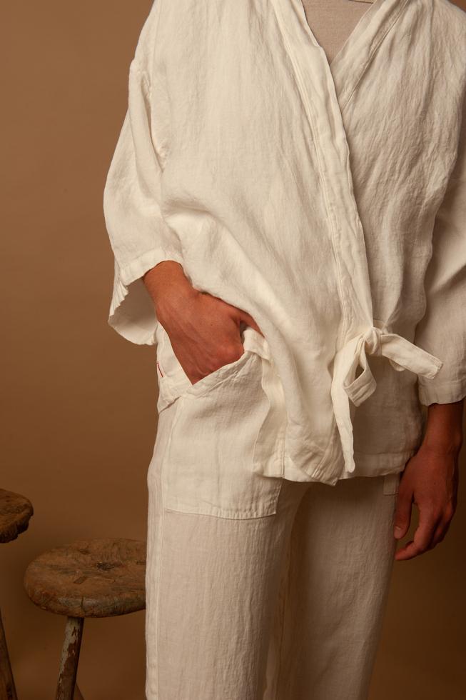 Veste kimono courte en chanvre pur Blanc de chaux - Couleur Chanvre