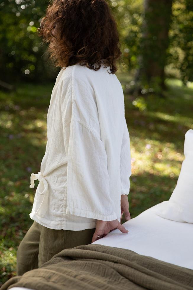 Veste kimono en chanvre pur Blanc de chaux - Couleur Chanvre