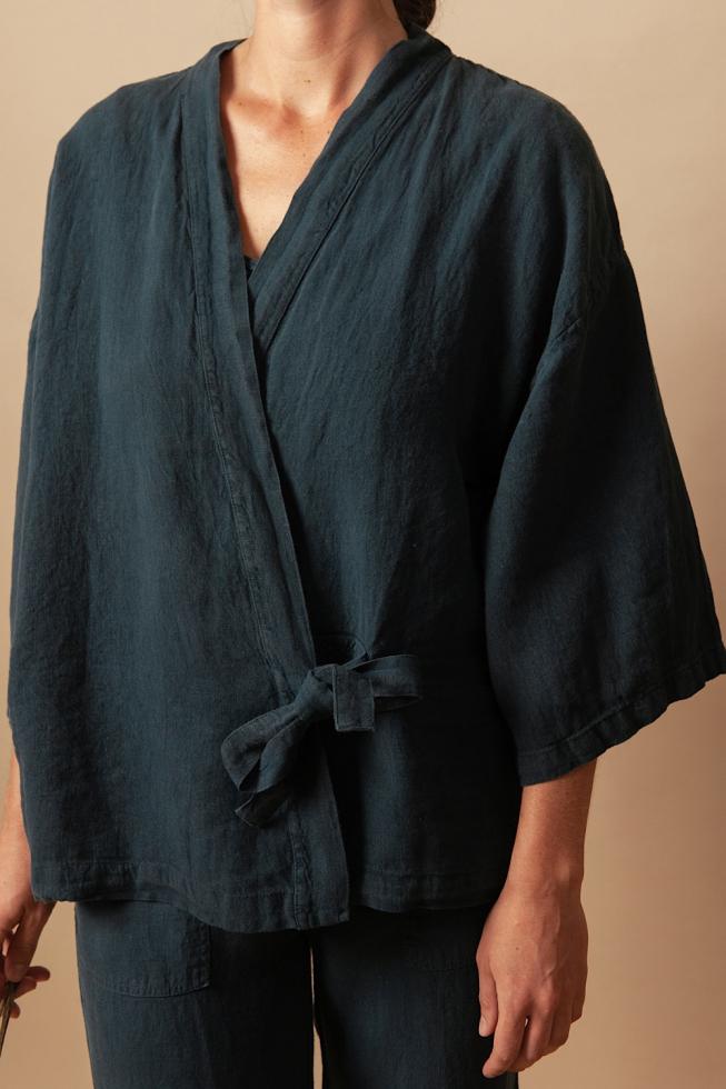 Veste kimono en chanvre pur Bleu du Japon - Couleur Chanvre