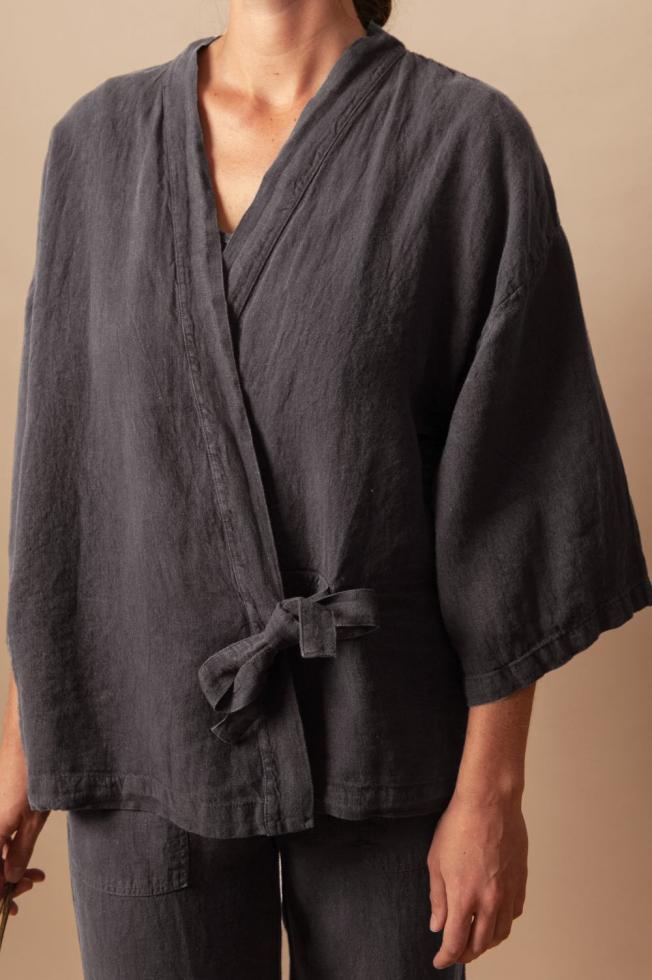 Veste kimono en chanvre pur Anthracite - Couleur Chanvre