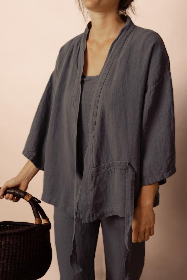 Veste kimono en chanvre pur Anthracite - Couleur Chanvre