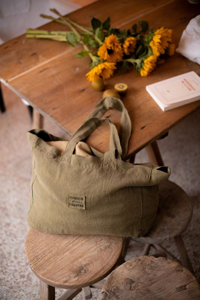 Sac cabas en chanvre pur Kaki - Couleur Chanvre
