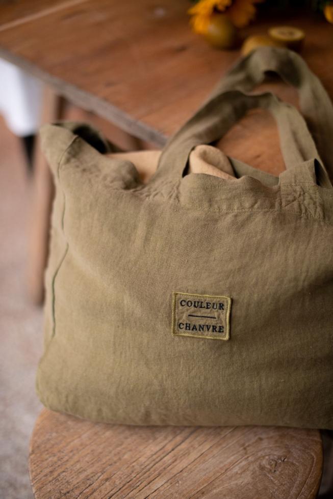 Sac cabas en chanvre pur Kaki - Couleur Chanvre