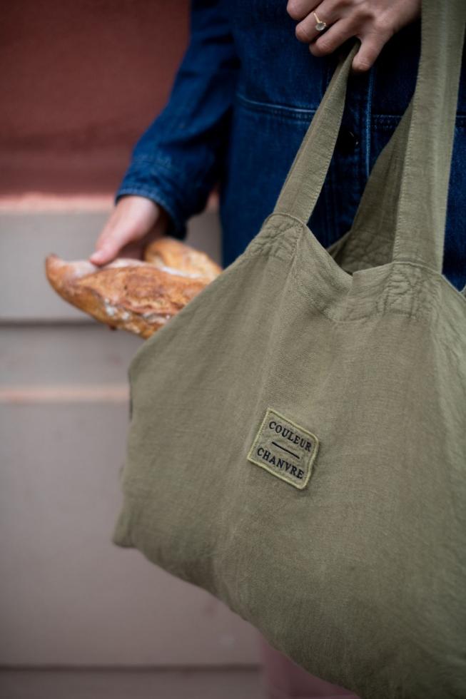 Sac cabas en chanvre pur Kaki - Couleur Chanvre