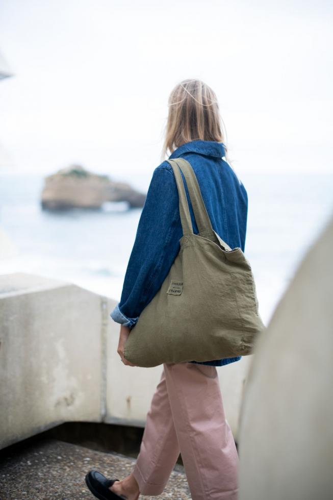 Sac cabas en chanvre pur Kaki - Couleur Chanvre