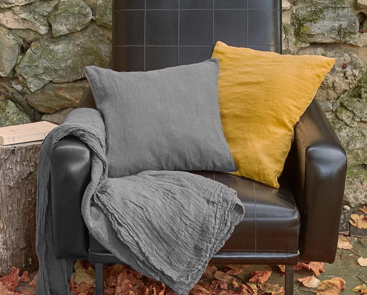 Housse de coussin en chanvre Poivre Gris - Couleur Chanvre