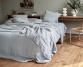 Couverture / Plaid Jacquard chanvre pur Bleu Embruns - Couleur Chanvre