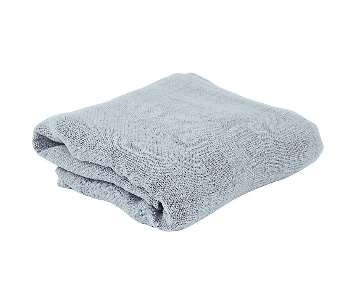 Couverture / Plaid Jacquard chanvre pur Bleu Embruns - Couleur Chanvre